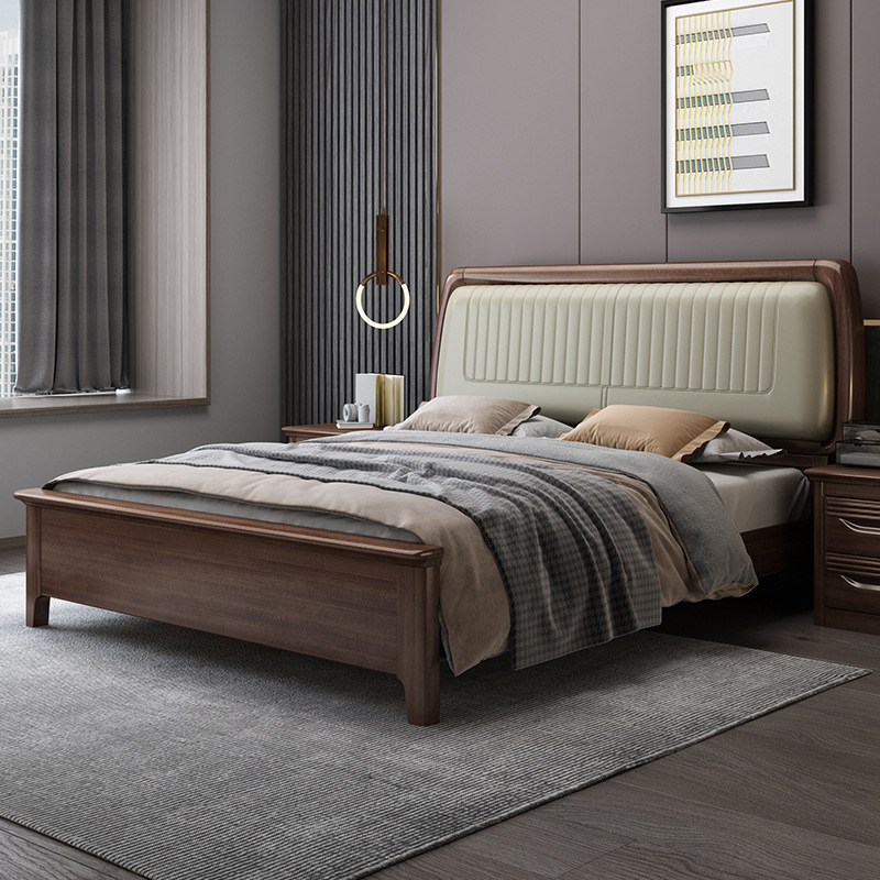 Walnut wood solid wood bed, coconut fiber mattress, 1 bedside table