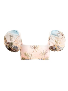 JSN9203854 Fournisseur de maillots de bain Maillot de bain imprimé vintage Ensemble de bikini à manches bouffantes avec caftan Vêtements de plage - Product Image 4