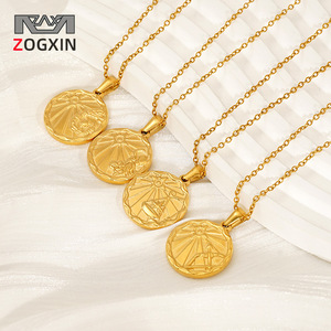 Stainless Steel Constellation Pendant Necklace 18k Gold Plated Round Design For Women Gift Jewelry - Product Image 2