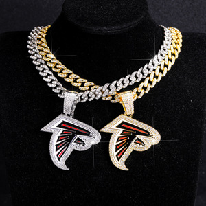 Collar de Cadena Cubana Unisex de Aleación Dorada y Plateada de Dos Tonos con Diseño de Cabeza de Halcón, Estilo Hip Hop Bling, para Niños, Personalizado, Campeón, Fútbol y Deportes - Product Image 1