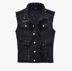 New <strong>Denim</strong> <strong>Vest</strong> for Men Punk Rock Rivet Cowboy Black Jeans Waistcoat Fashion Men <strong>Motorcycle</strong> Style Sleeveless <strong>Vest</strong> - Product Image 1