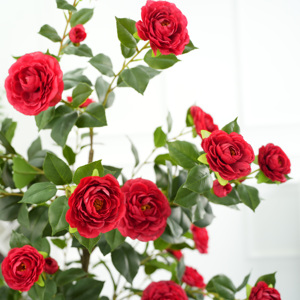 Árboles en maceta con flores artificiales grandes nórdicas, árbol artificial para interiores y exteriores, bonsái, camelias con flores rojas, venta al por mayor - Product Image 5