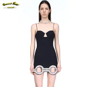Toptan saten kayma orta bel Backless seksi Bodycon Mini elbise 2021 yaz kadın moda parti zarif kolsuz elbise