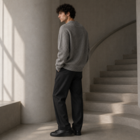 Pull tricoté épais pour homme, coupe ample, col rond, mélange de laine, style décontracté, côtelé