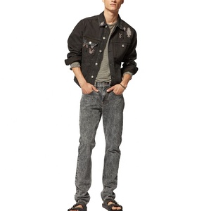 Negro chaqueta de denim personalizado bordado unisex jeans chaquetas - Product Image 1