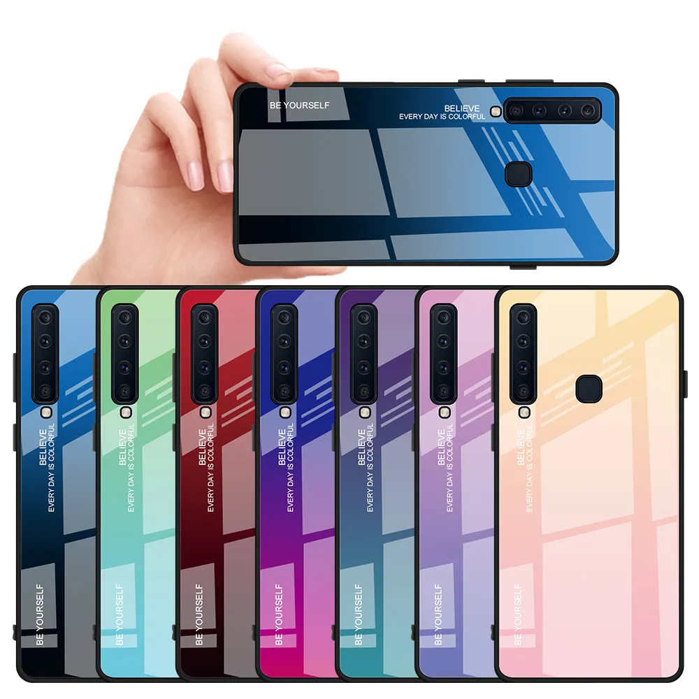 Gradient Tempered Glass For Samsung A6 A6 Plus A7 A8 A9 2018 A9 Star Lite Back Cover Protective Phone Case For A5 A7 2017