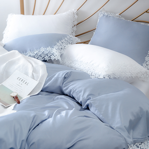 Juego de Ropa de Cama Nórdico Simple de Color Sólido con Borde de Encaje, Modal 100% Poliéster, Juego de Funda Nórdica de Lujo de Tres Piezas para Todas las Temporadas - Product Image 2