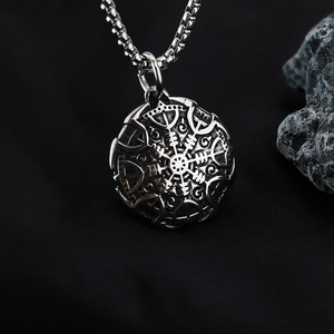 yunnique Men's Stainless Steel Viking <b>Compass</b> Shield Pendant Necklace Geometric Design Gift Jewelry - Product Image 2