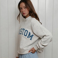 Sweat à capuche surdimensionné en coton pour femme, brodé sur mesure, col rond, tricoté, design de créateur, ensemble unisexe, personnalisation avec logo
