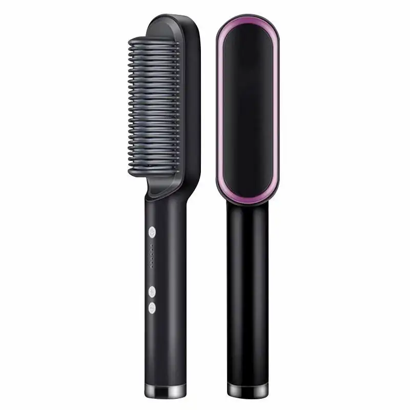 Pink Haar glätter Bürste Mini Haar glättung eisen mit eingebautem Kamm Professional 2 in1 Salon Haar glätter Kamm