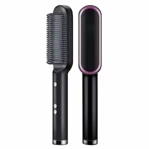 Hair Straightener Brush Comb Pink Hair Straightener Brush Mini Hair Straightening Iron With Built-in Comb Professional 2in1 Salon Hair Straightener Comb