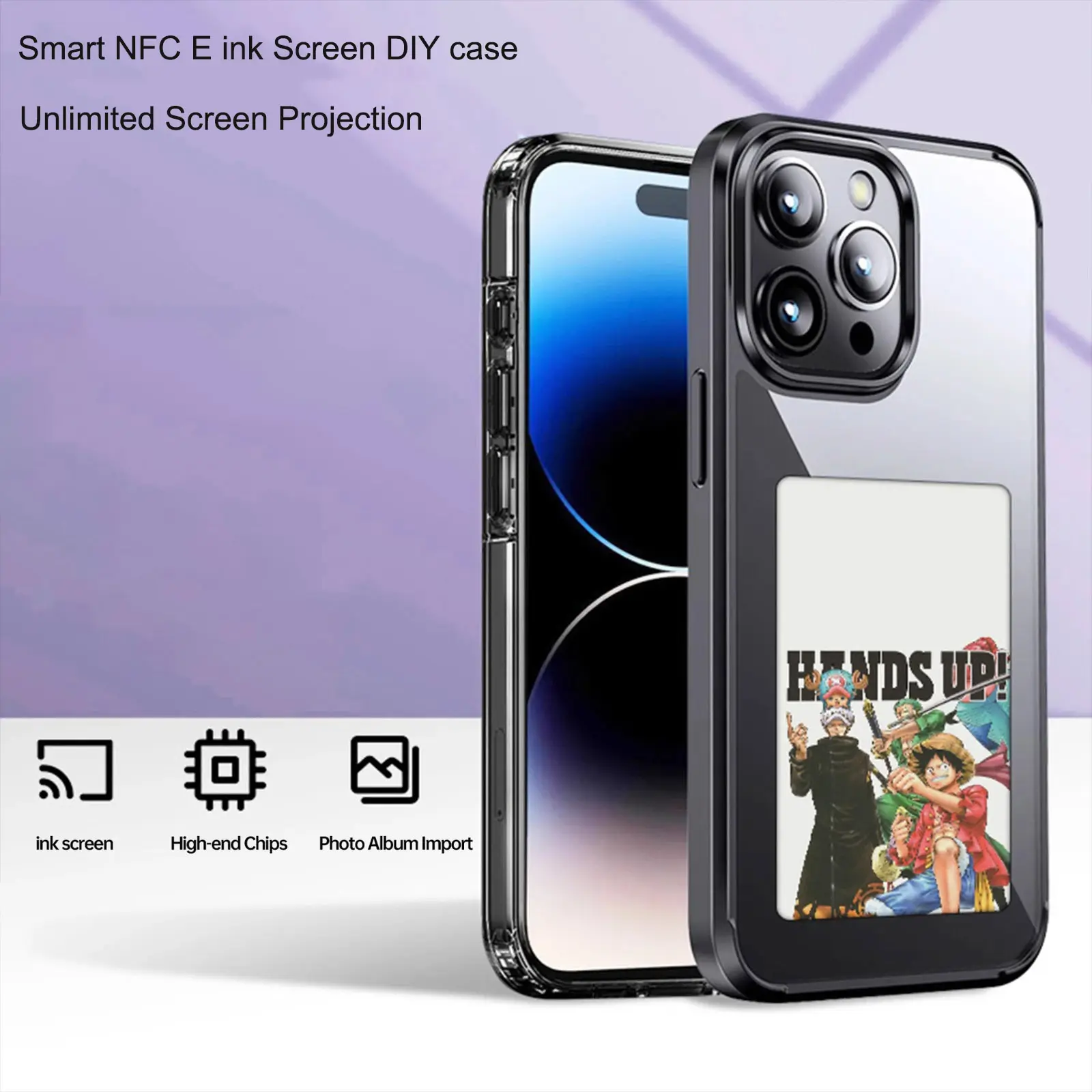 DIY akıllı NFC Eink ekran cep telefonu kapak iphone 13 14 15 Pro Max sınırsız ekran projeksiyon durumda