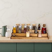 Présentoir à épices en bois à 3 niveaux avec porte-bouteille à épices en bambou réglable pour le stockage et l'organisation à domicile