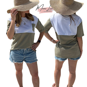 T-shirt d'allaitement 100 % coton, pull-over, haut d'allaitement avec poche, colorblock, tee-shirt de maternité respirant à manches courtes et col rond - Product Image 1
