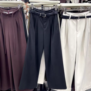 กางเกงสูทของผู้หญิงกางเกงขากว้างของผู้หญิงกางเกงสำหรับใส่ในสำนักงานขาตรงเอวสูงสง่างาม - Product Image 5