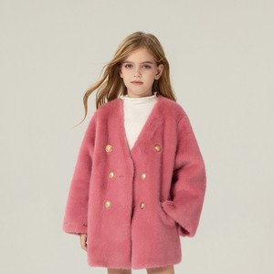 Children's Fur <strong>Coat</strong> New Girls' Imitation <strong>Mink</strong> <strong>Coat</strong> Mid-Length Collarless Warm Windbreaker - Product Image 4