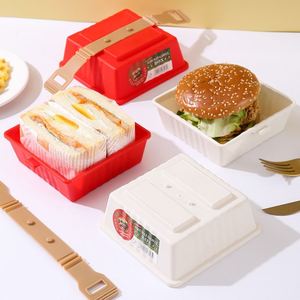 Portable Sandwich Container with Handle Buckle BPA-Free Hamburger Storage Box Leakproof On-the-Go <b>Lunch</b> Box - Product Image 2