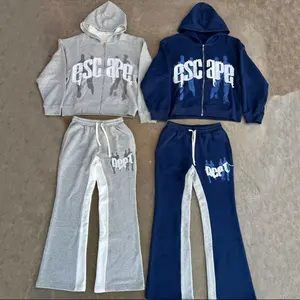 Custom Print Logo Jogging Applique Hoodies Sweat Suits 100% Cotton Unisex Two Piece Set Flared Sweat Pants Men Tracksuits