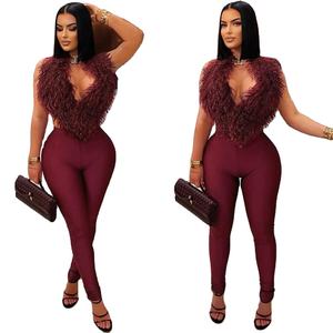 K25S79575 2026 Setelan Wanita Musim Semi Seksi Model Halter Neck dengan Tali di Belakang, Leher V Dalam, Pendek, Ketat, 2-Potong, Bahan Spandex/Polyester - Product Image 1