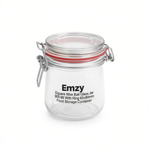 Emzy Square Wire Bail <b>Glass</b> Jar 900 Ml With Ring 65x90mm Food Storage <b>Container</b> - Product Image 2