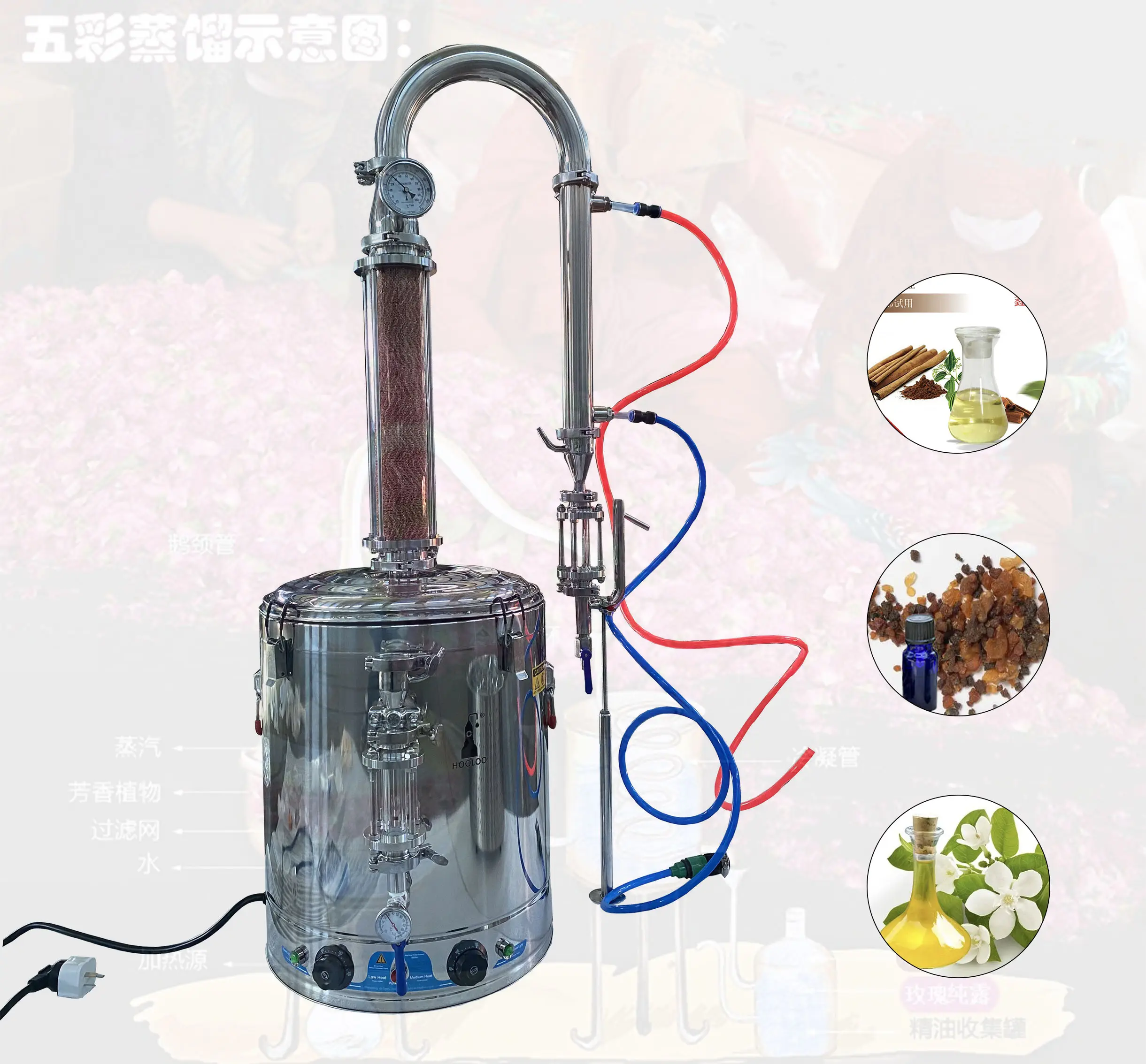 Ruiyuan Stoomdestillatie Rose Essentiële Olie Extraheren Machine Gember-Essentiële-Olie-Destillatie-Plant Thuis Distilleerder