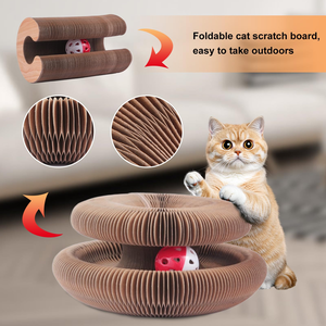 Griffoir interactif pliable pour chat à bas prix, en carton ondulé, type orgue magique, avec clochette et accessoires, directement de l'usine - Product Image 6
