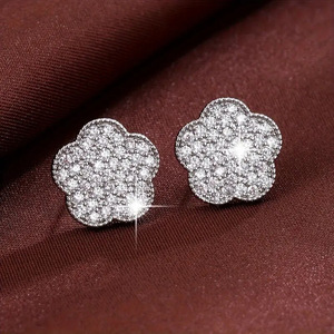 Boucles d'oreilles à fleurs en or rose E4532, avec strass en cristal rond, bijoux classiques en alliage pour femmes - Product Image 3