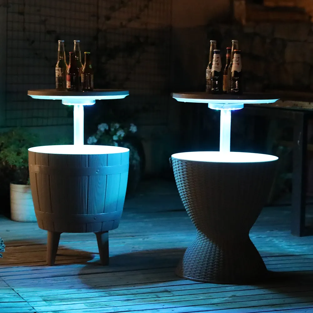 Seau à glace de luxe de 8 gallons 3-en-1, meuble de patio, bar, rotin, design led