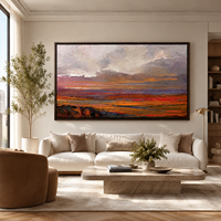 Peinture à l'huile paysage coucher de soleil peinte à la main, texture cuillère à palette, toile murale, design contemporain, taille personnalisée, luxe