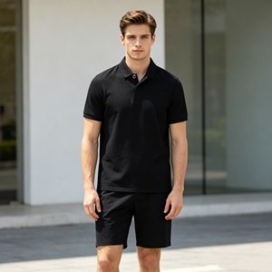 Ensemble polo piqué 300 g/m² pour homme, logo personnalisé, ensemble short décontracté noir pour homme, ensemble vêtements décontractés d'été pour homme - Product Image 3