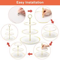Support à gâteau de luxe en plastique PP avec placage or, 3 étages, style courtois, support à gâteau en plastique PP de qualité alimentaire, support à nourriture sucrée