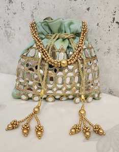 Bolso de Noche de Lujo con Espejo, Cartera de Mano con Cordón, Bolso de Mano con Cuentas Doradas para Boda, Fiesta, Novia, Novio - Product Image 3