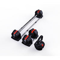 Poids libres Ensemble d'haltères réglables 3 en 1 avec bielle Barbell Poignées antidérapantes Kettlebell Barbell
