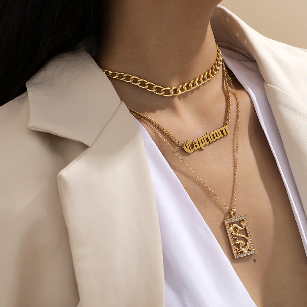 SHIXIN Chinese Zodiac Sign Charm Necklace in Bulk Layered Necklace Zodiac Sign Pendant Necklace for Women Horoscope Star Jewelry