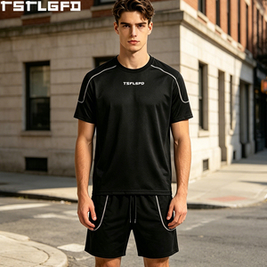 Oem Odm Gym Fitness <b>Set</b> Performance Reflective Piping Quick Dry Activewear T-Shirt Shorts <b>Set</b> Wholesale Bulk - Product Image 1