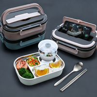 Boîte de conservation alimentaire portable sans BPA, 1400 ml, en acier inoxydable 304, 4 compartiments, étanche, passe au lave-vaisselle, avec poignée