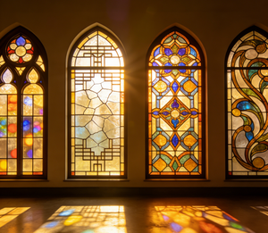 กระจกสีคุณภาพสูงแบบกำหนดเองสำหรับกั้นห้องพร้อมลวดลายตกแต่ง สำหรับโบสถ์ วิลล่า และบ้าน - Product Image 1