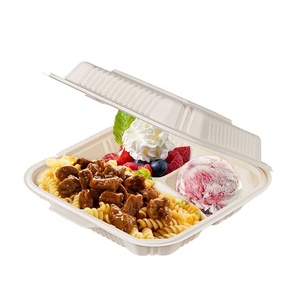 9 inch nhựa màu trắng dùng một lần ăn trưa Hộp 3 ngăn vỏ sò hộp đựng thức ăn có nắp đậy bản lề lò vi sóng an toàn để đi hộp - Product Image 1