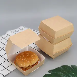 Biodegradable कागज बर्गर बॉक्स गत्ते का डिब्बा प्लास्टिक मुफ्त बर्गर सीपी बॉक्स क्राफ्ट पेपर हैमबर्गर बॉक्स