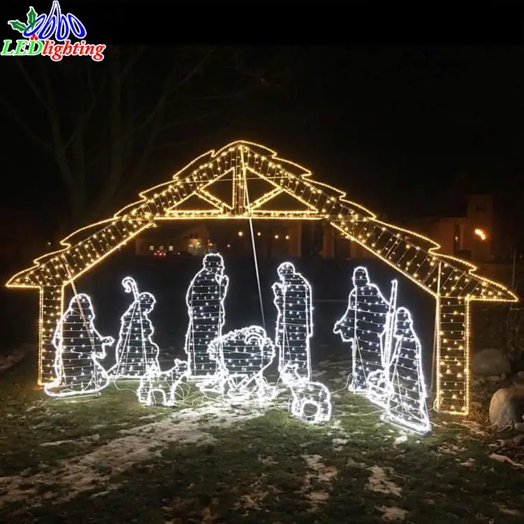 2M Tinggi Nativity Scene Dekorasi Natal Di Luar Ruangan Tali Lampu