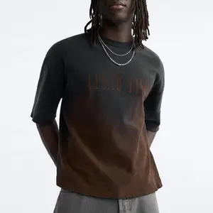 Blanqueado recortado desgastado lavado ácido crudo dobladillo boxy fit camiseta a granel Impresión digital camiseta para hombres