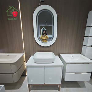 Nuevo lavabo de madera maciza de viento crema espejo ovalado inteligente gabinete de baño combinación integrada de cerámica - Product Image 6
