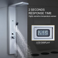 Colonne de douche de luxe en acier inoxydable, intelligente, moderne, avec cascade, jets pluie LED et système de massage