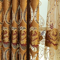 Rideaux turcs brodés en velours, rideaux de luxe pour le salon, rideaux élégants en chenille bleue de style européen