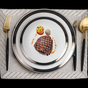 Assiettes plates en <span class=keywords><strong>porcelaine</strong></span> nordique en céramique blanche old rim pour restaurant <span class=keywords><strong>de</strong></span> mariage - Product Image 5