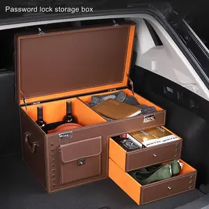 Security Safe Box Password Lock Luxury Vehicle Organizer Box Folding PU Leather Stowing Tidying Bag Trunk Storage Box For Car