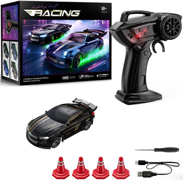 Mini RC Drift Car 1:64 Scale Remote Control Car with LED Lights & 2-Speed Modes 2.4GHz Stunt Drifting RC Toys