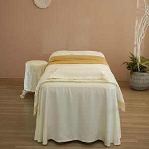 Parure de lit de luxe en satin blanc pour salon de beauté, draps de massage et spa, couvre-lit avec trou, taie d'oreiller, housse de tabouret, housse de couette - Product Image 4