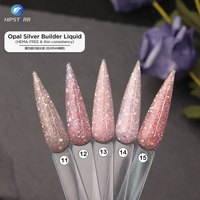 Gel de construction liquide auto-nivelant HEMA FREE & Thin Consistency Opal Glitter Builder en flacon, argent, pour extensions d'ongles