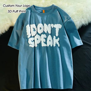 T-shirt en coton OEM, poids lourd, coupe oversize, impression 3D en relief personnalisée, t-shirt pour homme, logo sur t-shirt pour homme - Product Image 2